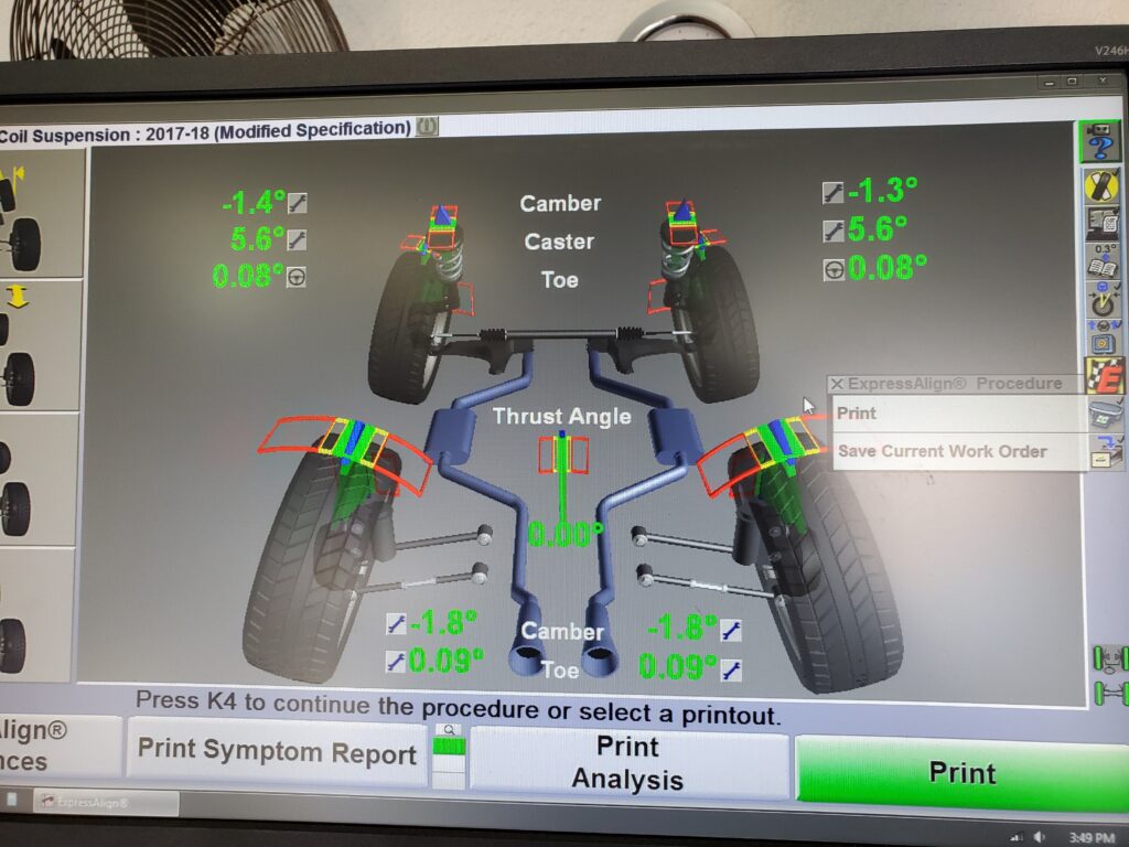 Advanced Alignment Specifications after adjusting the vehicle's alignment angles.