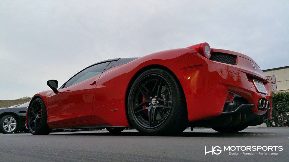 Side view of lowered Ferrari 458 Spider featuring HRE S107 3-piece wheels