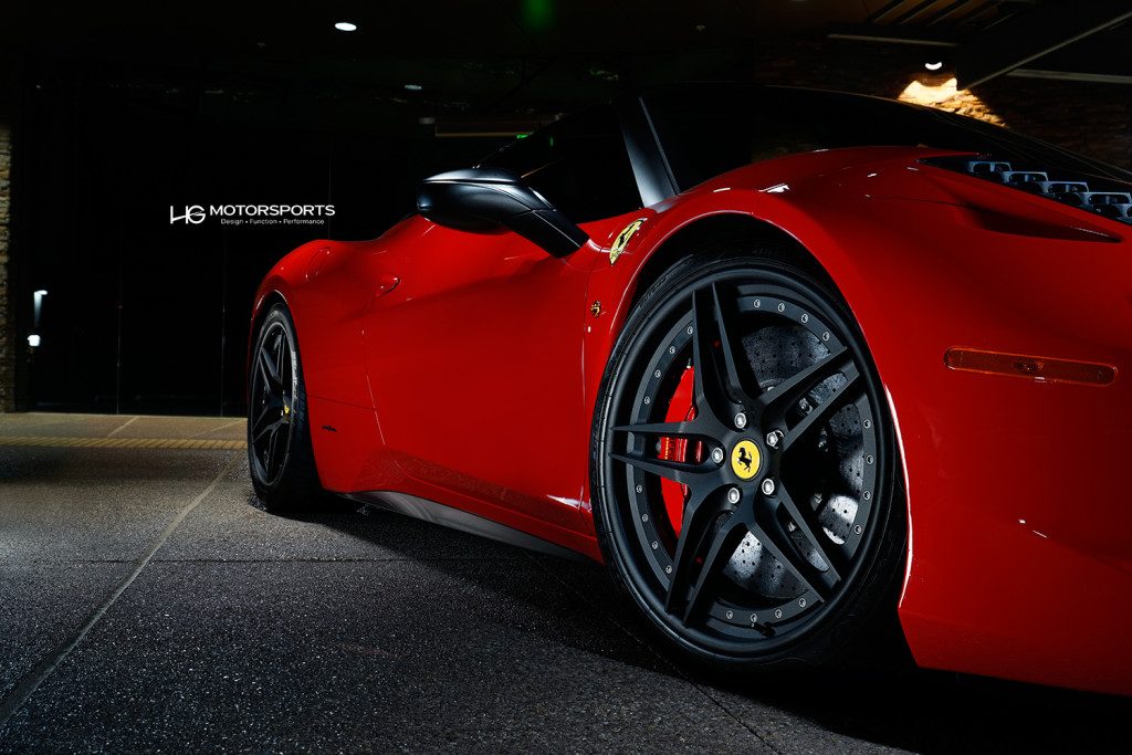 Side view of lowered Ferrari 458 Spider featuring HRE S107 3-piece wheels