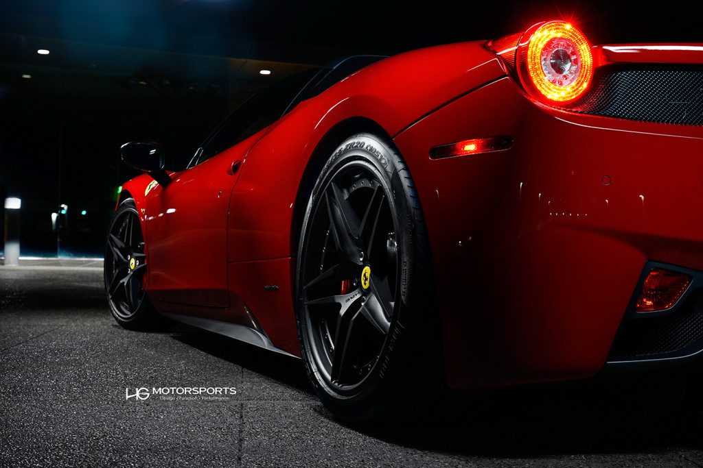 Side view of lowered Ferrari 458 Spider featuring HRE S107 3-piece wheels